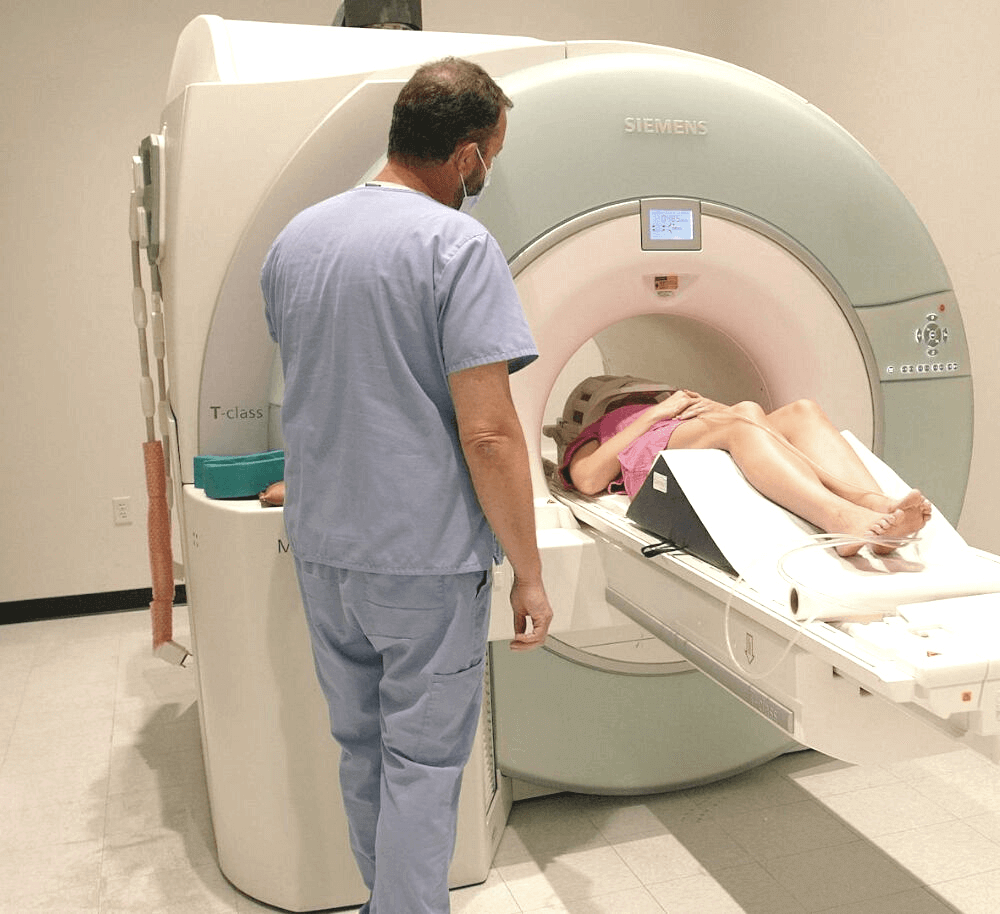 Client going into an MRI machine